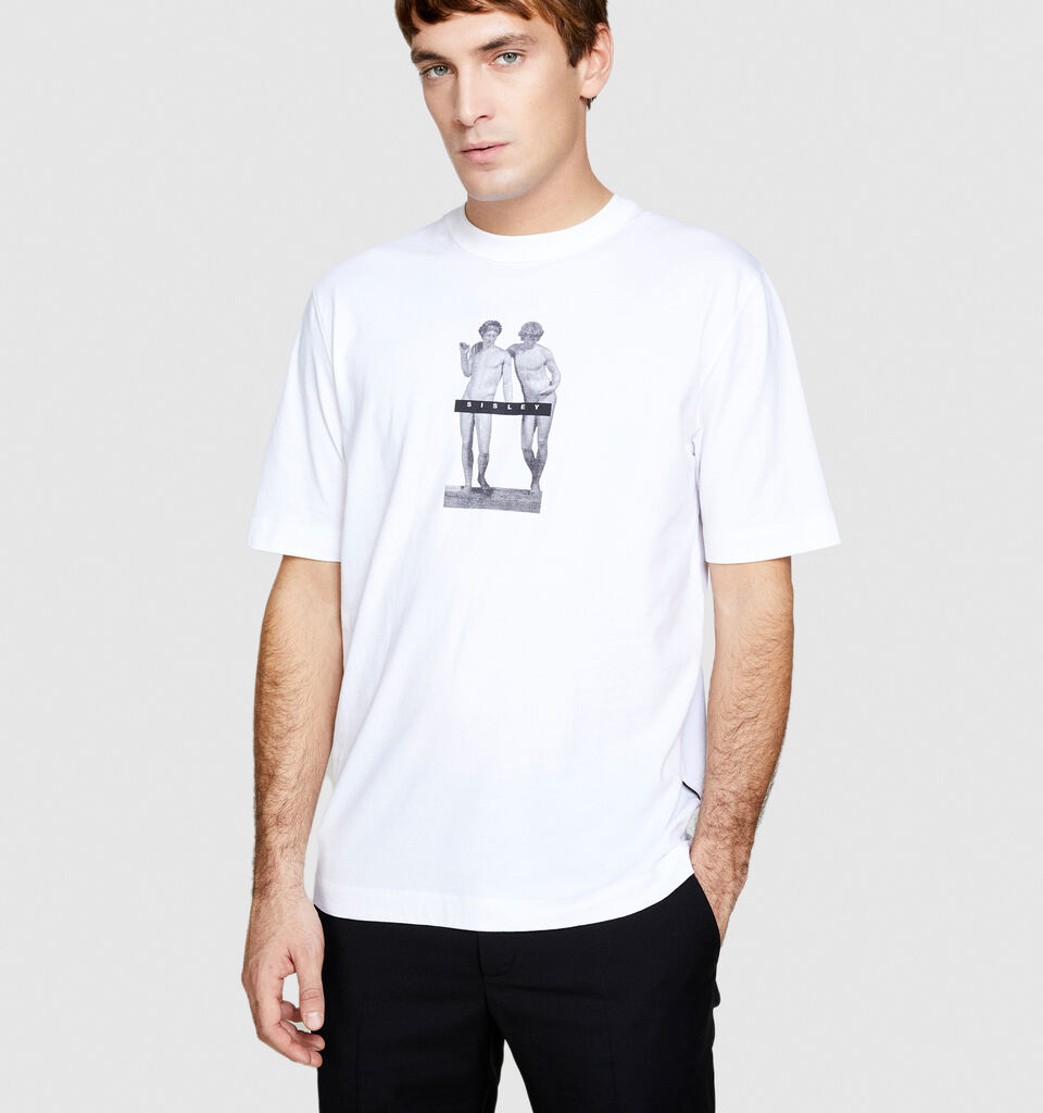 T-shirt with print - men's short sleeve t-shirts - White | Sisley image number 4